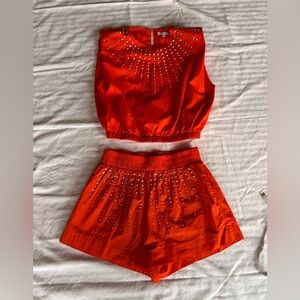 🔥 TCEC Tomato Red/Orange Studded Shorts Set | S Top / M Shorts